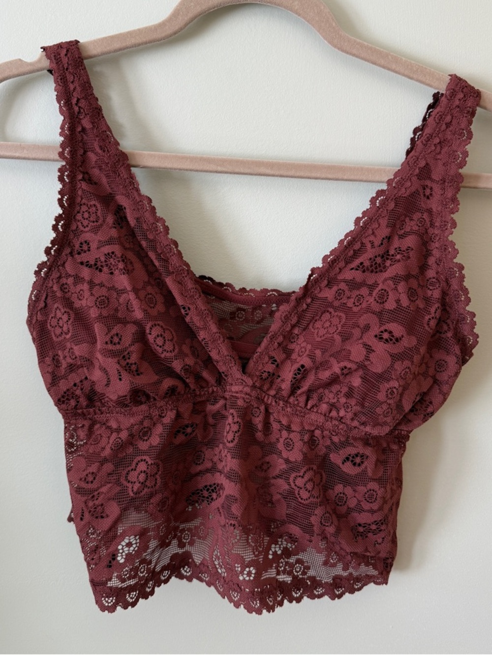 D-Cup Aerie Show Off Paisley Lace Padded Plunge Tank Top Longline Bralette